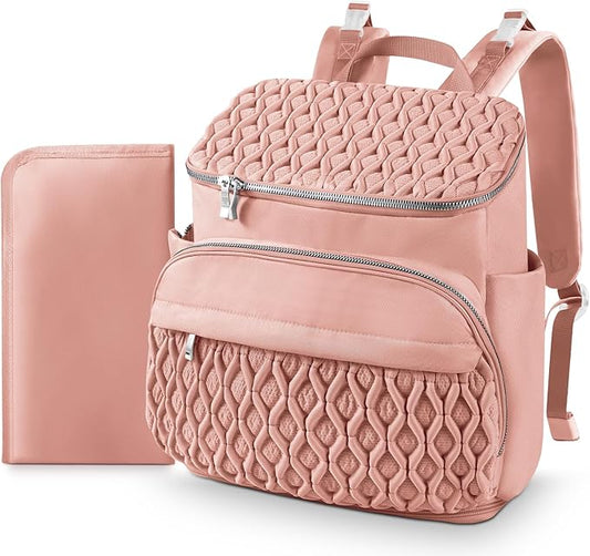 Diaper Bag Backpack, Large Baby Bag for Girl Boy, Travel Diaper Backpack with Insulated Pocket, Cute Diaper Bag Stroller Straps, Baby Shower & Registry Gift for Mom Dad Pink