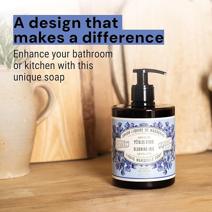 Panier des Sens - Moisturizing Hand Soap - Iris Floral Fragrance - French Traditional Savon de Marseille Soap - Refillable Kitchen & Bathroom Soap - 16.9 Fl.oz Liquid Hand Wash 96% Natural