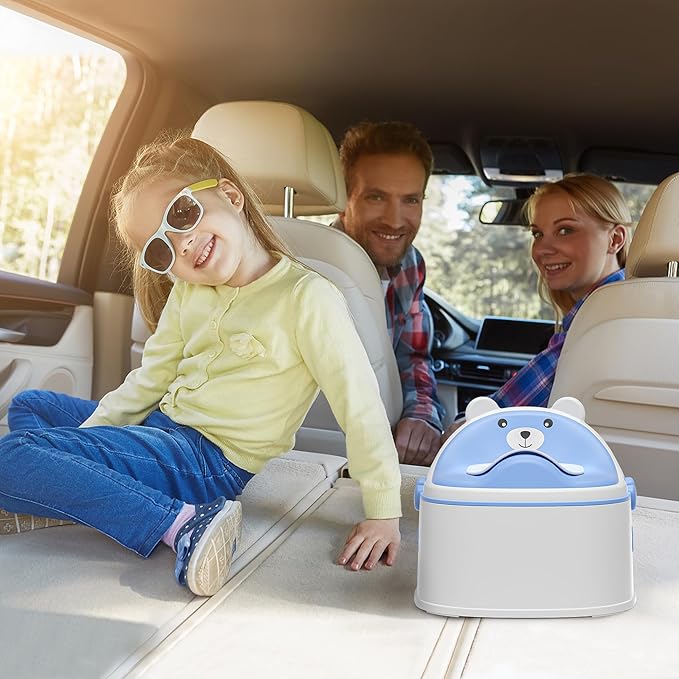 3-in-1 Potty Training Toilet, Portable Potty, Potty Training Seat and Toddler Step Stool, Easy Setup and Clean, Anti-Slip Toddler Potty Trainer for Boy Girl,Blue