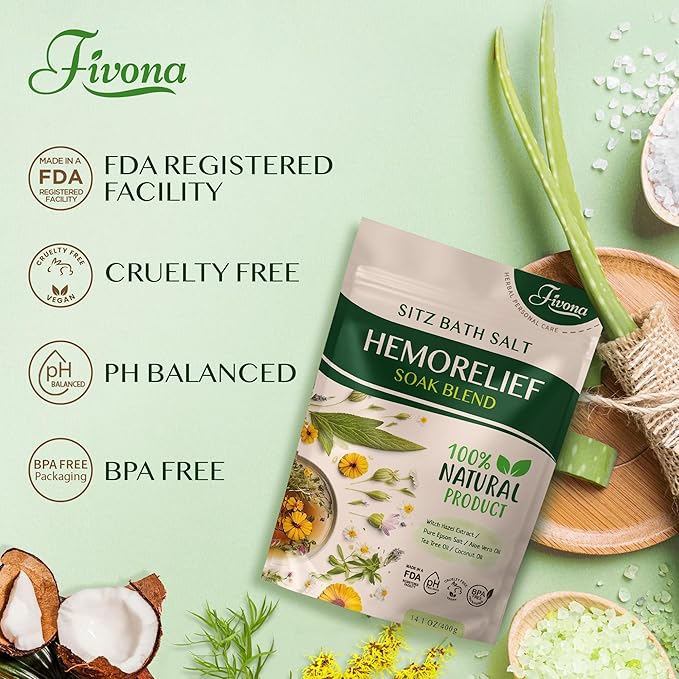 Hemorrhoid Treatment Sitz Bath Salt - Natural Soak Blend Epsom Salt with Essential Oils, Postpartum Recovery and Discomfort Relief, Perineal Care Soaking for Fissures and Bartholin Cysts - 14.1oz