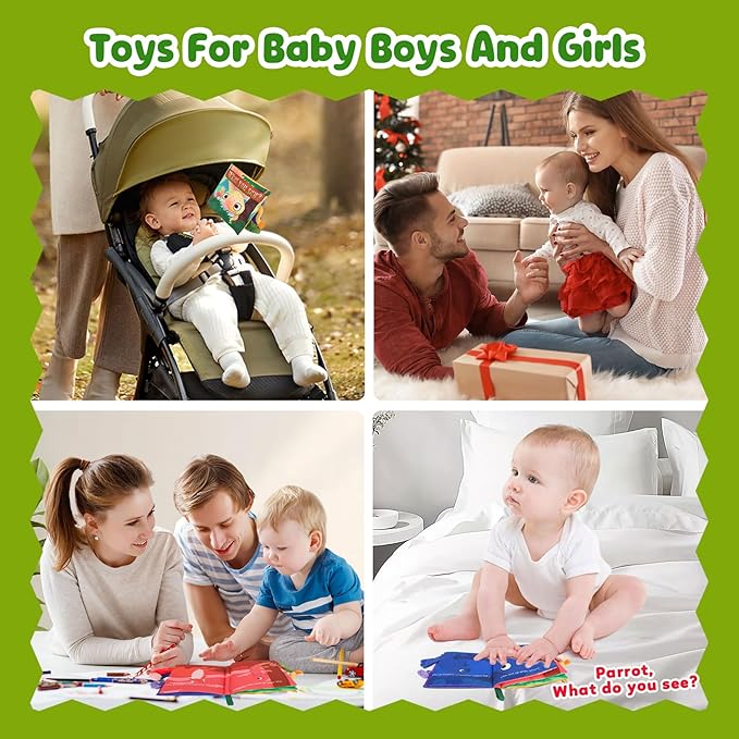 Soft Baby Books Animal Tails Baby Toy Touch and Feel Crinkle Cloth Book Infant Toy with Non-Toxic Fabrics, for Newborn Boys and Girls 0-6-12 Months