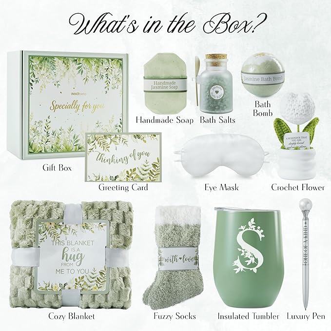 InnoBeta Personalized Gift Baskets for Women who Have Everything, Unique Gifts for Her on Birthdays, Christmas, Useful Self Care Package, A