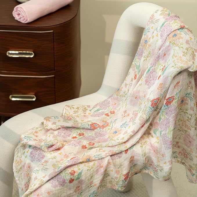 GLLQUEN BABY Muslin Swaddle Blankets Breathable Receiving Blankets (35" x 40") 2-Pack Soft Baby Blankets for Girls and Boys Newborn Essentials Muslin Burp Cloths Swaddle Wrap Baby Gift(Floral Dream)