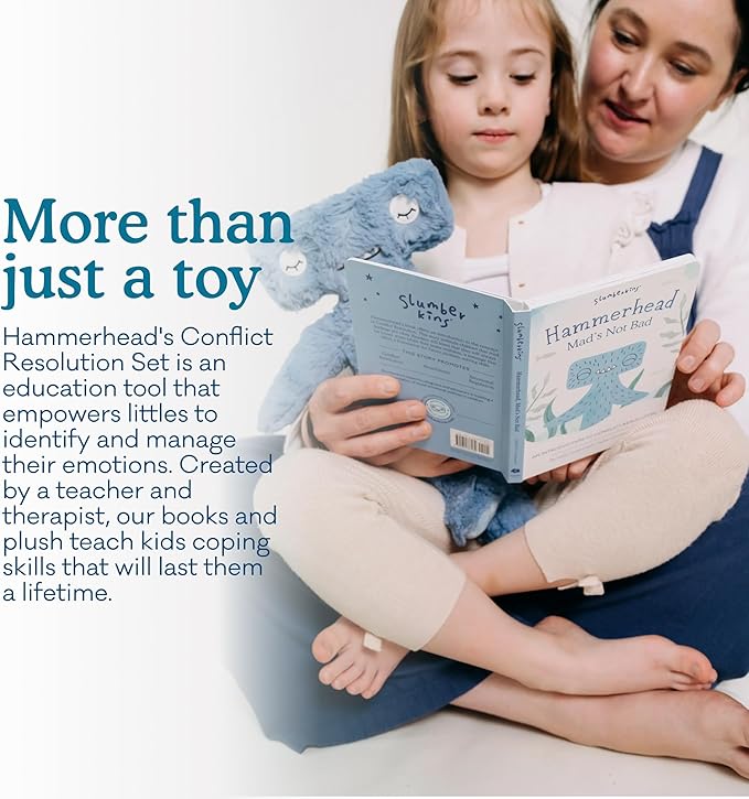 Slumberkins 14" Hammerhead Kin & 2 Board Books Complete Set Bundle | Promotes Conflict Resolution, Social Skills & Responsibility | Social Emotional Development (Hammerhead Kin Plush + 2 Board Books)