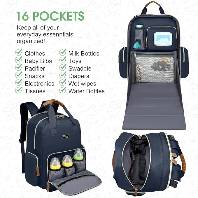 Diaper Bag Backpack with Changing Station, Baby Diaper Bag Organizer for Moms Dads Large Baby Changing Bags