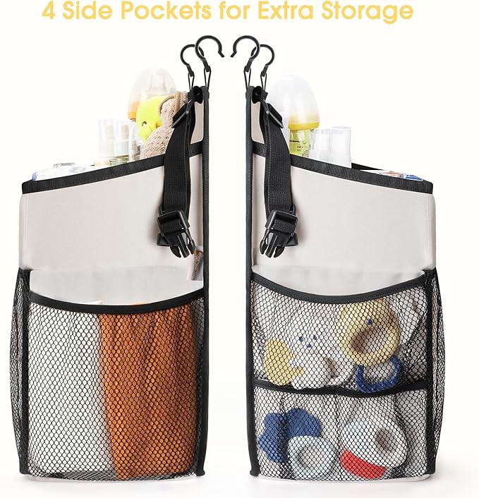 Maliton Hanging Diaper Organizer - Caddy for Changing Table, Crib, Pack n' Play - Stacker Holds 52+ Diapers - Nursery Organizer & Baby Shower Gifts - Beige