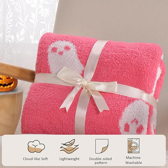 Halloween Decor Pink Ghost Soft Cozy Kid Blanket for Bed Couch Sofa 50x60 Inch Pink Ghost