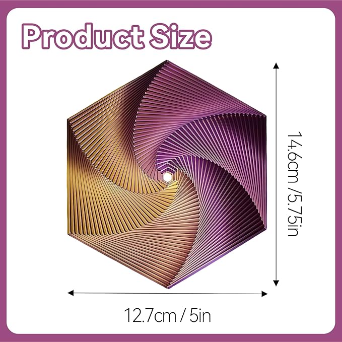 Fractal Fidget Hexagon-3D Printed Hexagon Fidget Toy, Infinity Cube Sensory Toys for Adults, Desk Spinning Toy, Hexagon Spiral Visual Fingertip Toys for Stress Anxiety (5.75in) (Red-Gold-Purple)