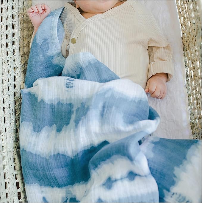 Crane Baby 100% Cotton Muslin Swaddle Blanket, Caspian Ocean - Set of 2, 47" x 47" - Swaddles for Newborns & Babies