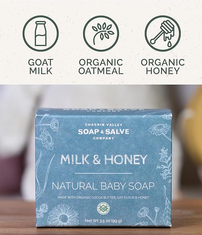 Chagrin Valley Soap & Salve Baby Shampoo Baby Soap Bar from Oat, Honey & Goat Milk - Unscented & Moisturizing - For Babies Sensitive Dry Skin & Eczema - 3.5 oz Shampoo Bar & Organic Body Wash