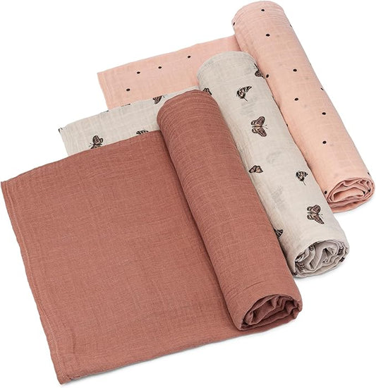 Parker Baby Co. Swaddle Blankets - Pack of 3 of 100% Cotton Muslin Swaddle Blankets for Baby Boys and Girls - Unisex/Gender Neutral - Butterfly Set