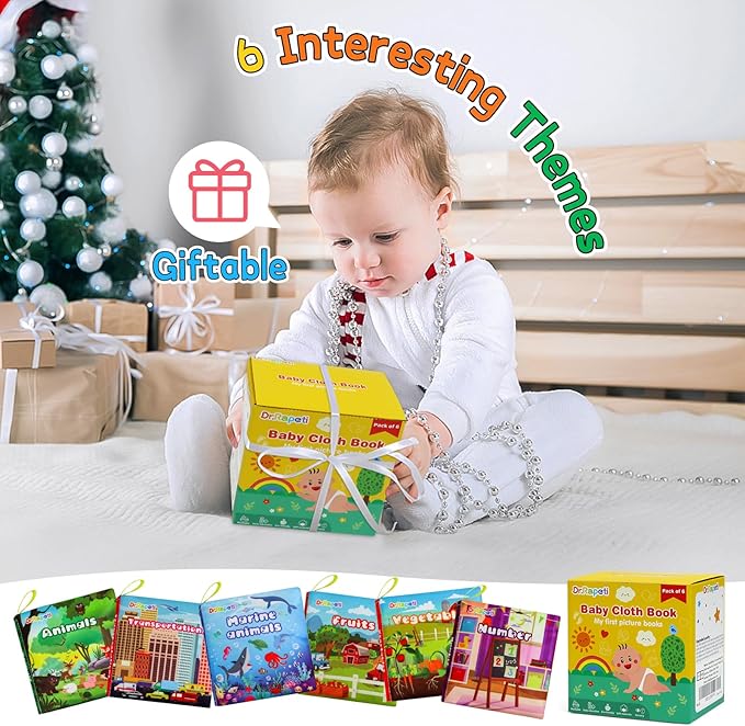 Dr.Rapeti Soft Cloth Books Baby Books Bath Books 6-Pack for Baby Infant Toddler Kids Crinkle Squeaky Washable Chewable Non-Toxic Early Educational Giftable