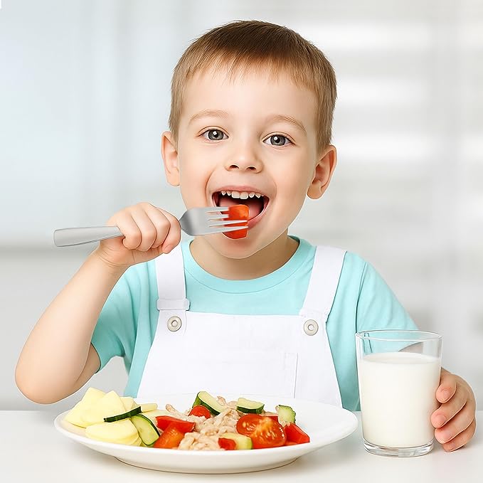 Stainless Steel Toddler Utensils Set - 14 Pcs Kids Silverware, Safe Food Grade, Mirror Polished, Dishwasher Safe, Perfect for Little Hands, Trendy & Durable. ﻿