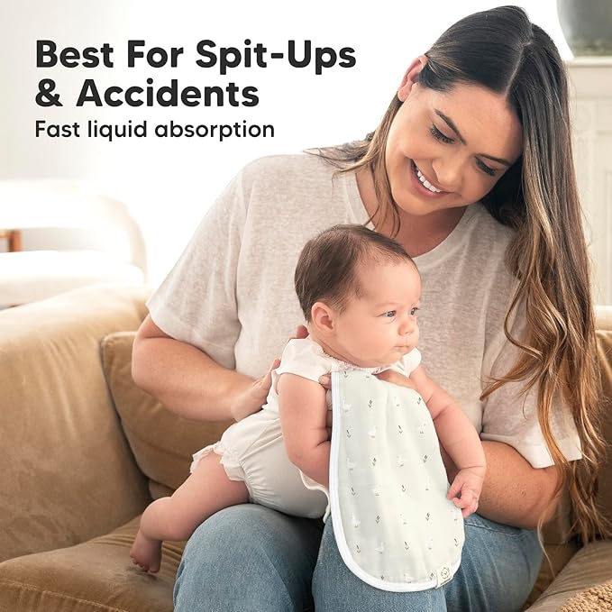 5-Pack Muslin Burp Cloths Baby Boy, Girl - Very Absorbent Baby Burp Cloth Rags, 8-Layers Viscose Derived from Bamboo Cotton Muslin Towel, Super Soft Spit Up Rags, No Shrink Washcloths (Hills)