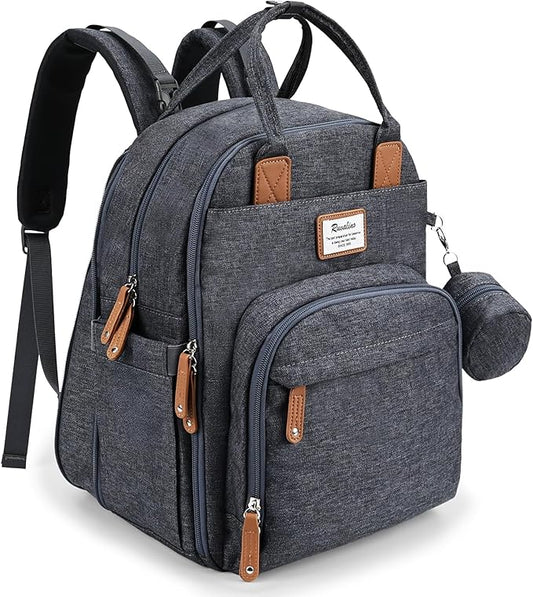 RUVALINO Diaper Bag Backpack-Expandable Baby Bag with up to 50% Capacity -Baby Essentials Bag with Changing Pad Insulated Bottle Holders & Pacifier Case, Waterproof, Dark Gray XL