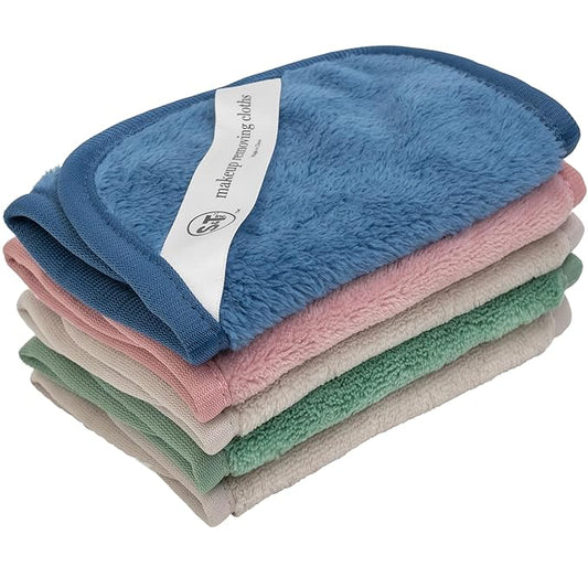 S&T INC. Makeup Remover Wipes for Skin Care, Reusable Makeup Wipes, Travel Essentials, Assorted Colors, 6 Inch by 12 Inch, 5 Pack