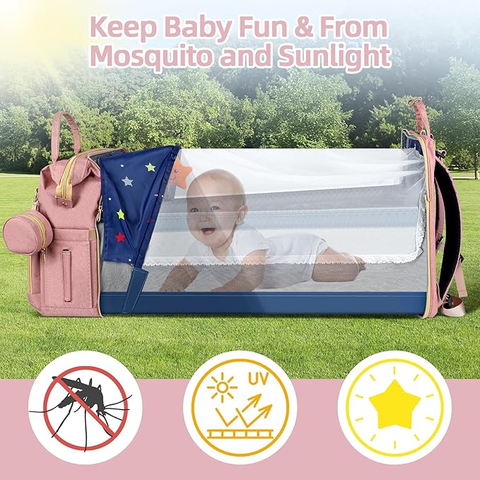 Baby Diaper Bag Backpack,Baby Shower Gifts, Multifunctional Travel Diaper Bag, Gifts for Mom with Portable Diaper Pad,Pink