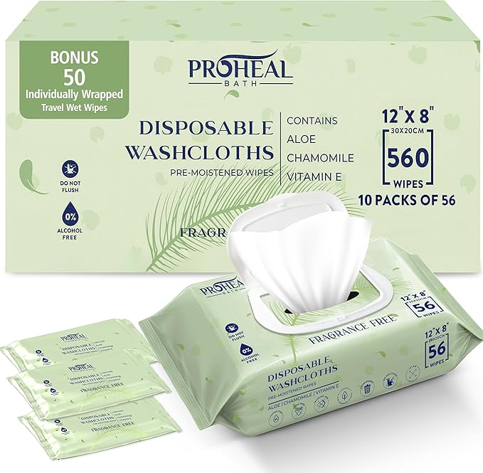 X Large Wet Wipes for Adults - Case of 10 Packs of 56 [560 Count] Disposable Incontinence Wipes, 12" x 8" Body Wipes for Elderly – BONUS 50 Individually Wrapped Shower Wipes