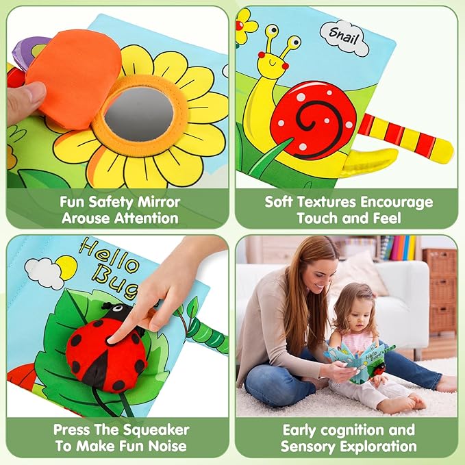 Soft Baby Books High Contrast Toy, Touch and Feel Crinkle Cloth Book Infant Toy with Non-Toxic Fabrics, Baby Shower, Thank You Gifts for Newborn Boys and Girls 0-6-12 Months
