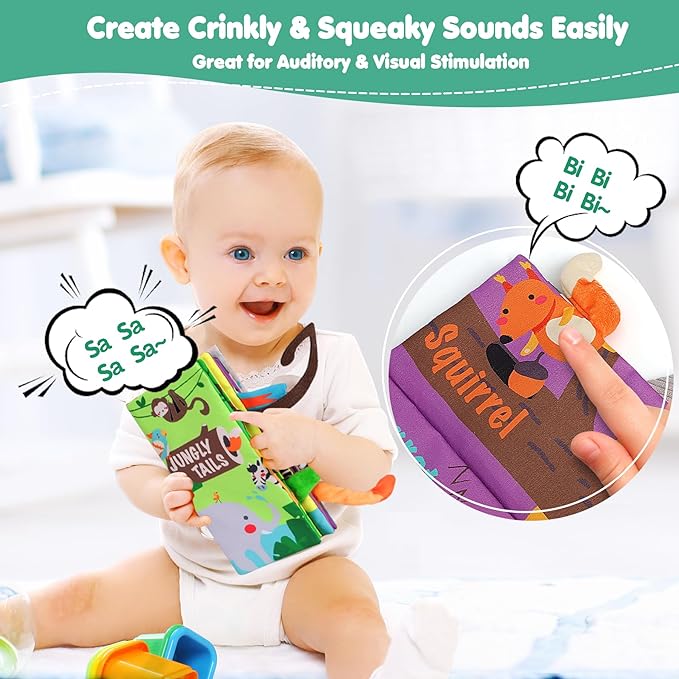 beiens Baby Books Toys, Touch and Feel Crinkle Cloth Book for Infant Baby 0-3-6-12-18 Months, Early Development Interactive Stroller Soft Toys, Newborn Gifts for Boys Girls