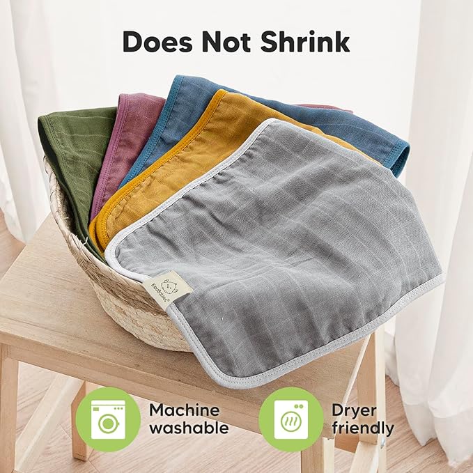 5-Pack Cotton Muslin Burp Cloths Baby Girls, Boys - Soft & Absorbent Spit Up Burp Rags, Large Muslin Towel, Cotton Wash Cloths for Babies, Newborn, Infant, No Shrink, Durable, Neutral (Corals)
