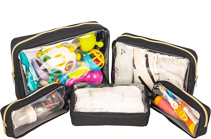 TSA Approved 5-Piece Diaper Bag Organizer Pouch Set Clear Waterproof TPU Kids Toiletry Storage Set Travel Packing Clutch Cube Bags for Baby Nursing