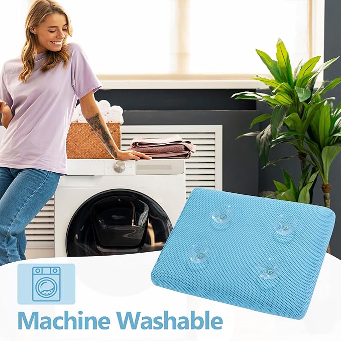 MABOZOO Bath Cushion for Tub with Powerful 4 Non-Slip Suction Cups,Quick Dry Mesh Bathtub Mat,Spa Pillow Bath Accessories for Adults Indoor Outdoor (Blue)