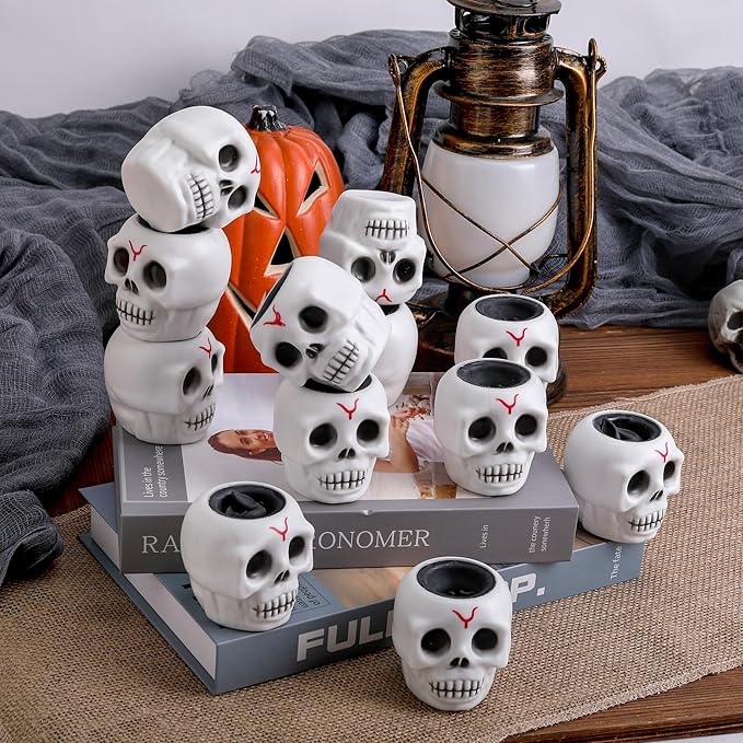 Tlswshsy 12 Pcs Halloween Skull Squishy Toy, Stretchy Skull Relieve Stress Fidget Toys, Squeeze Sensory Ghost Toys for Halloween Party Decoration Trick or Treat Office Toy