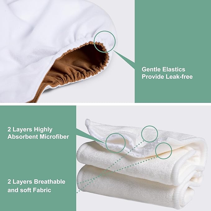 wegreeco Cloth Diapers 6 Pack with 6 Inserts & 1 Wet Bag, Washable Cloth Diapers for Babies, One Size Adjustable Reusable (Warm Colour)