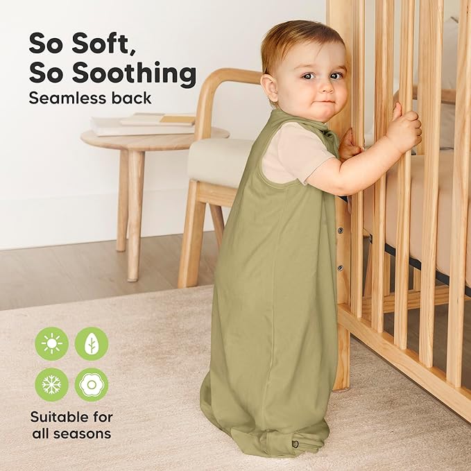 2-Pack Organic Baby Sleep Sacks, 100% Cotton - Soft & Breathable 0.5TOG Baby Wearable Blanket, Toddler Sleeping Sack 18-24 months, Easy to Wear Transitional Swaddles for Newborns, Infants(Avocado, L)