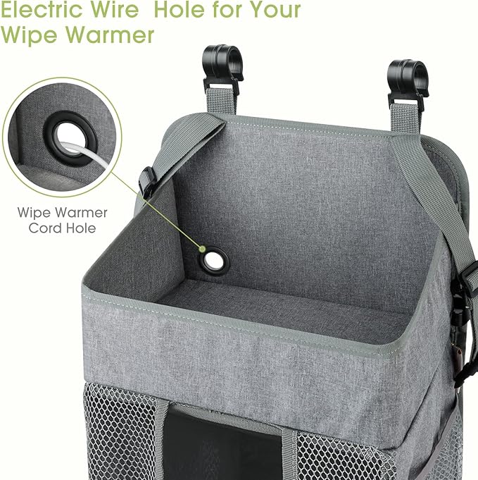 Maliton Changing Table Diaper Organizer - Baby Hanging Diaper Stacker Nursery Caddy Organizer for Cribs Playard Baby Essentials Storage - Hold 52+ Diapers - 18.5" x 10.5" x 8" (Gray)