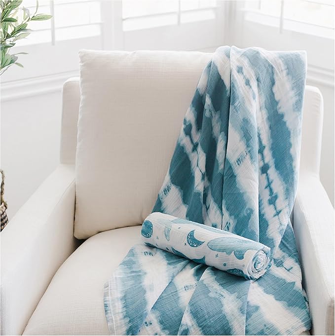 Crane Baby 100% Cotton Muslin Swaddle Blanket, Caspian Ocean - Set of 2, 47" x 47" - Swaddles for Newborns & Babies