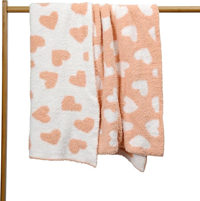 JOOJA Ultra Soft Baby Blanket Coral Pink Heart Swaddle & Receiving Blanket 30x40 Inch Cozy Breathable Knitted Toddler Blanket for Newborns, Infants, and Kids