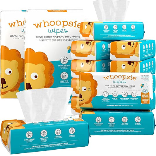 100% Pure Cotton Dry Wipes | 1200 Count | Use Wet or Dry | Soft & Sensitive | Hypoallergenic | Extra Strong & Absorbent | Perfect for Diaper Changes, Runny Noses, Drool, Meal Time & Nursing