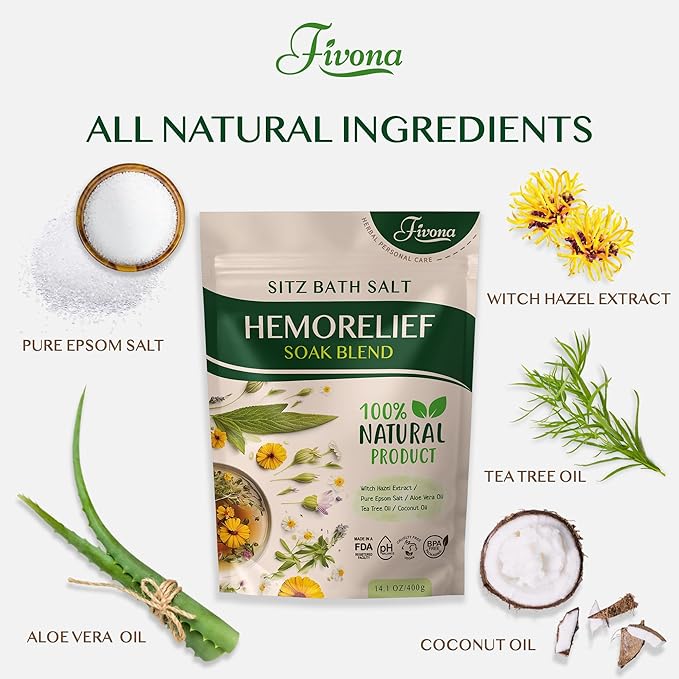Hemorrhoid Treatment Sitz Bath Salt - Natural Soak Blend Epsom Salt with Essential Oils, Postpartum Recovery and Discomfort Relief, Perineal Care Soaking for Fissures and Bartholin Cysts - 14.1oz