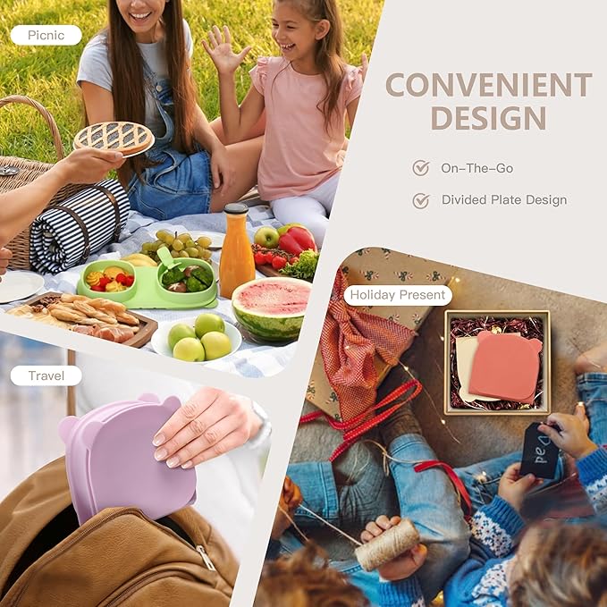 Baby Plates with Suction with Forks and Spoons,Foldable Silicone Toddler Plates,Baby Travel Essential,Microwave & Dishwasher Safe,Yellow