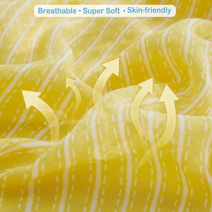 Viviland Muslin Swaddle Blankets, Swaddle Wrap for Boys and Girls, Breathable and Skin-Friendly Baby Receiving Blankets, Baby Essentials, 4-Pack Lemon & Leaves, 47 x 47 inches