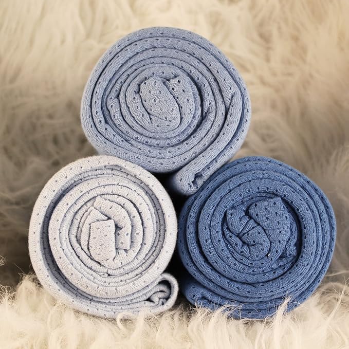 Woombie Organic Cotton Airwrap Baby Swaddling Blanket Set - Lightweight, Multi-Use Receiving Blankets - Set of 3, 44 x 44 inches - Blues