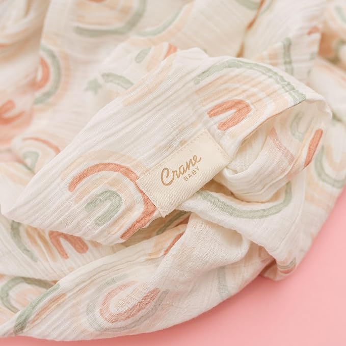 Crane Baby 100% Cotton Muslin Swaddle Blankets, Butterfly/Rainbow, Baby Swaddle Blanket, Set of 2, 47" x 47", Swaddles for Newborns, Baby Muslin Swaddle Blanket, Swaddle Blankets for Boys & Girls
