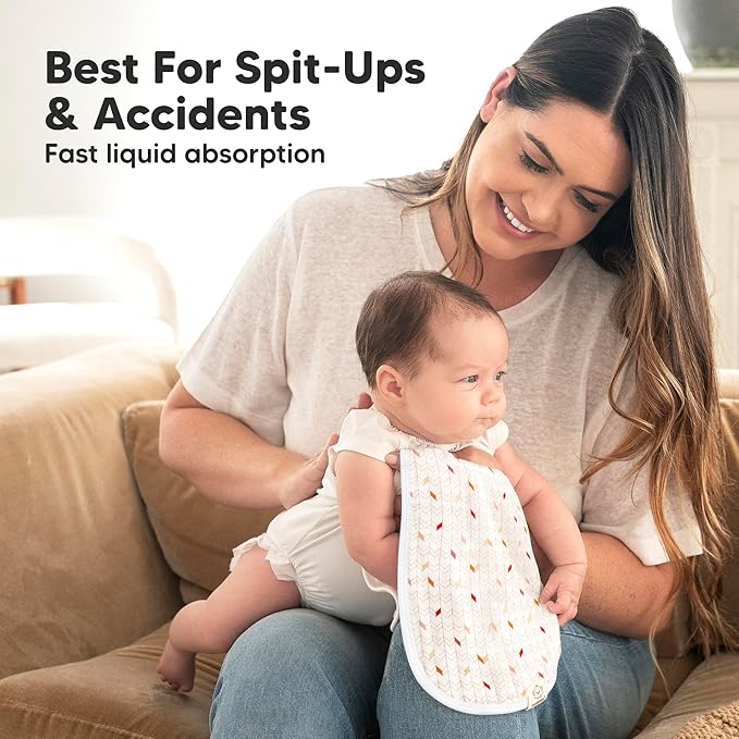 5-Pack Muslin Burp Cloths Baby Boy, Girl - Very Absorbent Baby Burp Cloth Rags, 8-Layers Viscose Derived from Bamboo Cotton Muslin Towel, Super Soft Spit Up Rags, No Shrink Washcloths (Prism)