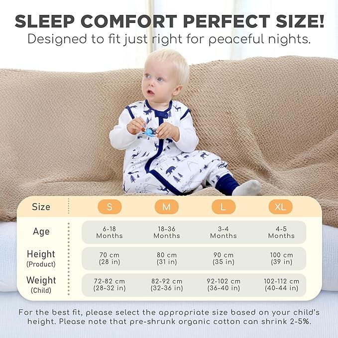 Mama Cheetah Toddler Sleep Sack with Feet, 0.5 TOG Organic Cotton Baby Sleeping Bag with Legs, Baby Wearable Blankets for Walkers w/ 2-Way Zipper, Baby Sleep Sack for Girls & Boys, Early Walker 3-4 T