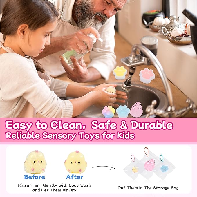 74pcs Taba Squishy Toys Kit -24 Taba Squishies with 50 Stickers, Squishy Fidget Toys Party Favors , Sensory Toys Stress Relief,Treasure Box Toys for Classroom, Goodie Bags Pinata Stuffers for Kids