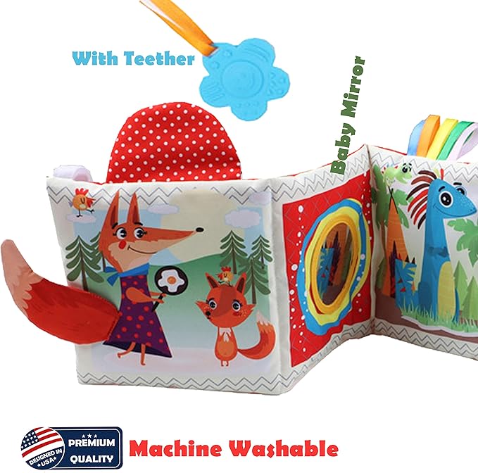 High Contrast Tummy Time Toys, Black and White Crinkle Books for Babies, Baby Books 0-6 Months, Infant Mirror Toy with Teether, Double-Sided Baby Toys for Boys and Girls