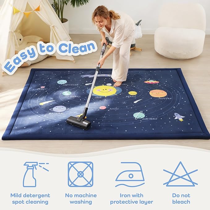 1.3" Thick Educational Baby Floor Play Mat 59x79, Basic Padded Memory Foam Kids Mat, Non-Slip Plush Playmat for Nursery Playroom Classroom (Planet)