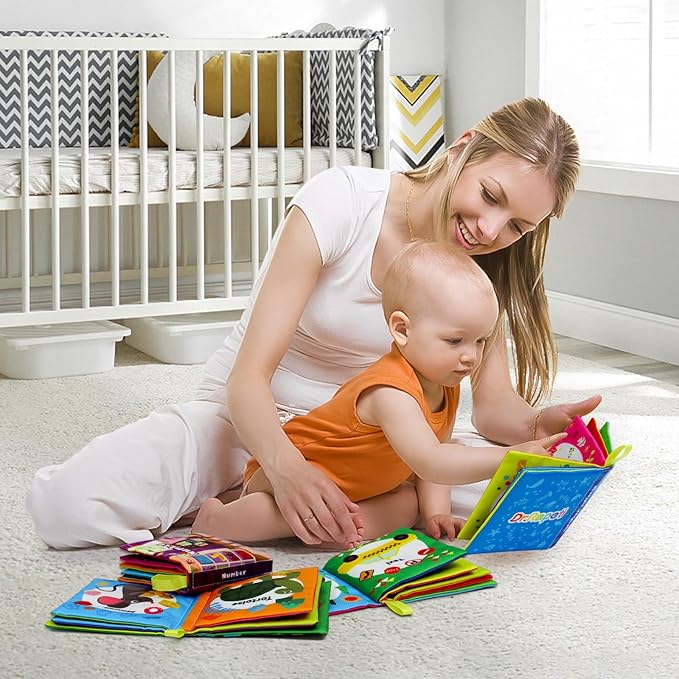 Dr.Rapeti Soft Cloth Books Baby Books Bath Books 6-Pack for Baby Infant Toddler Kids Crinkle Squeaky Washable Chewable Non-Toxic Early Educational Giftable