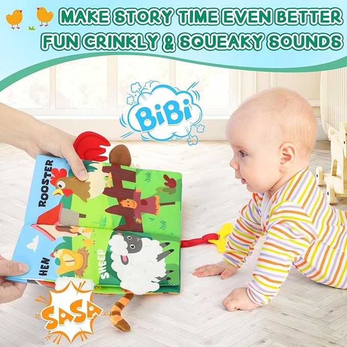 Soft Baby Book - Baby Toy - Newborn Boys Girls Shower Gift - Tummy Time Toy for Infant 0-6 6-12 Months - Touch and Feel Sensory Crinkle Book with Teether for Toddler
