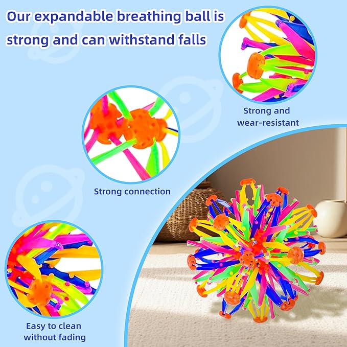4Pcs Colorful Sphere Expandable Breathing Balls Fidget Toy-Stress Reliever ,Collapsible Expanding Magic Ball Toys from 6" to 12"for Kids & Adults Mindfulness Meditation Practices,Yoga -ADHD