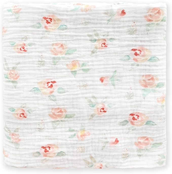 SwaddleDesigns Cotton Muslin Swaddle Blanket, Receiving Blanket for Baby Boys & Girls, Best Registry Gift, 46x46 inches, Watercolor Peachy Pink Floral
