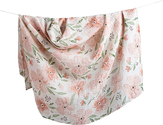 Crane Baby 100% Cotton Muslin Swaddle Blankets, Pink Floral, 47" x 47", Baby Swaddles for Newborns, Pink Floral, Swaddlers for Newborn Girl