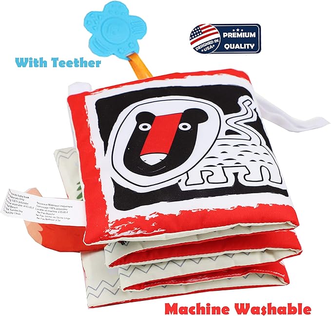 High Contrast Tummy Time Toys, Black and White Crinkle Books for Babies, Baby Books 0-6 Months, Infant Mirror Toy with Teether, Double-Sided Baby Toys for Boys and Girls